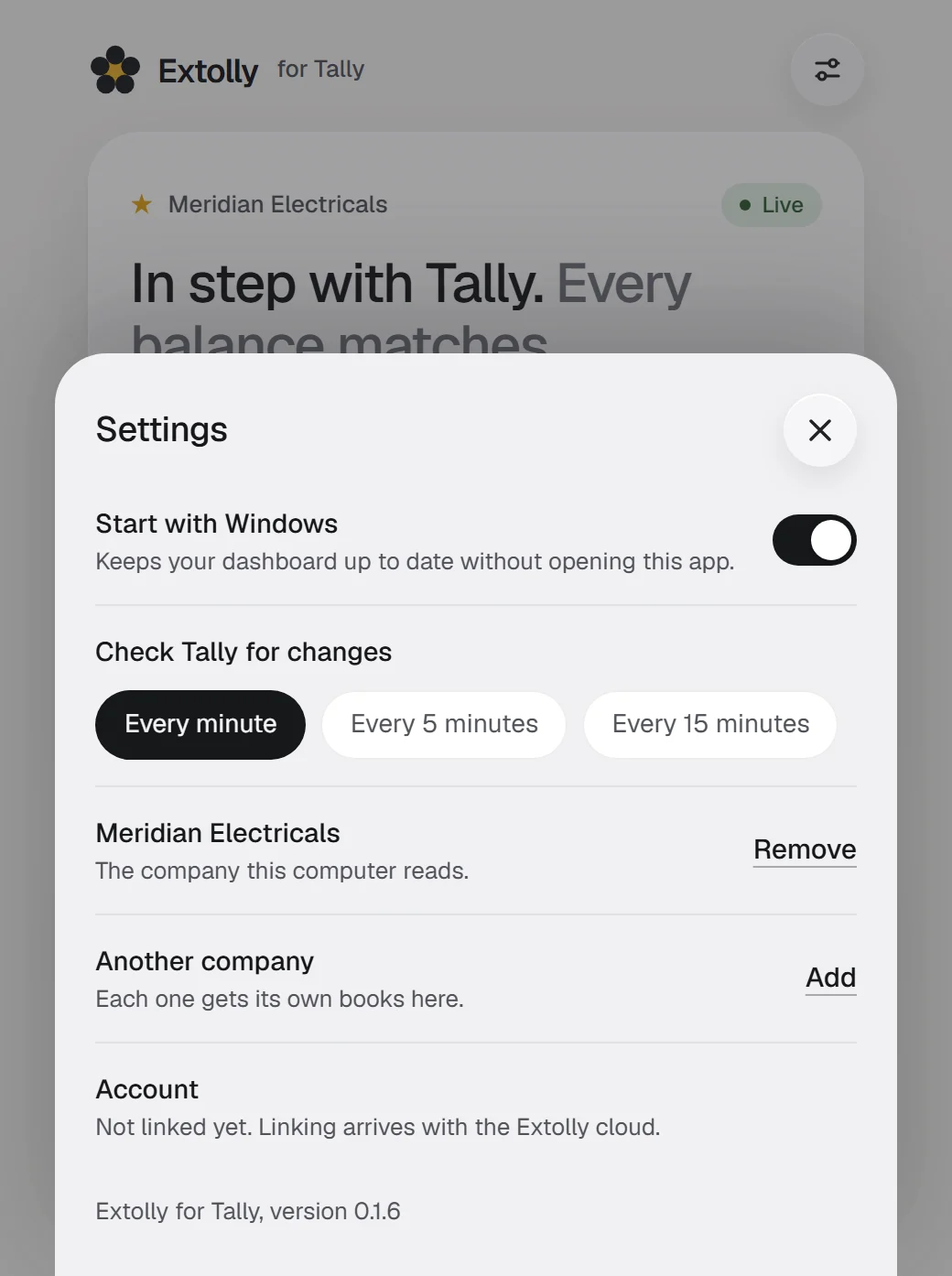 The settings sheet